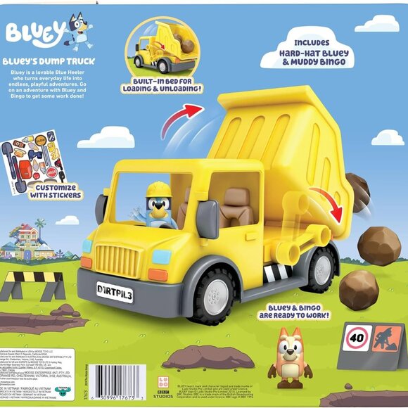 Bluey Dump Truck Toy Playset with Hard Hat Bluey & Muddy Bingo Figures 3+ - Picture 2 of 5